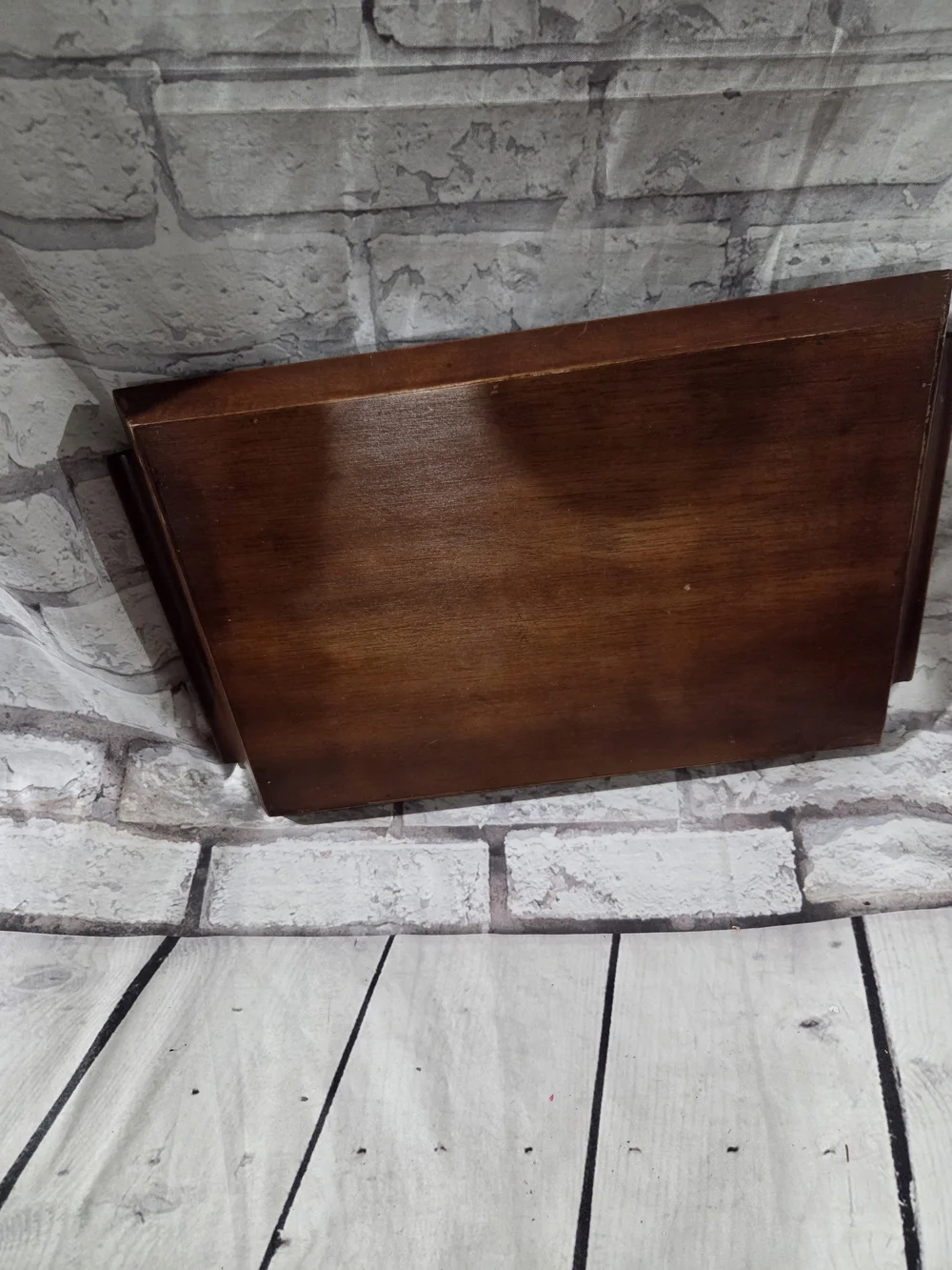 Wood Inlay Serving Tray with Floral Design - Brown